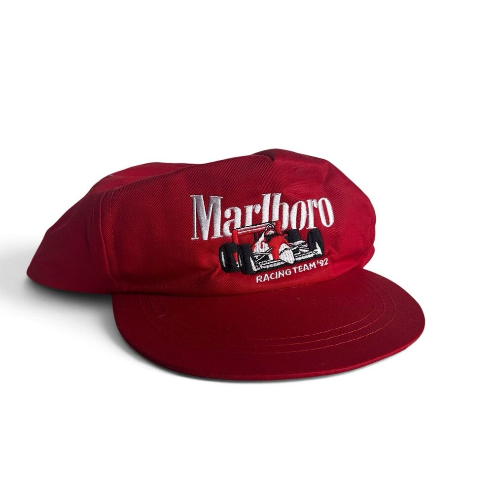Vintage 90s Marlboro Racing Team ’92 Racing Snapback Hat Red Deadstock Rare
